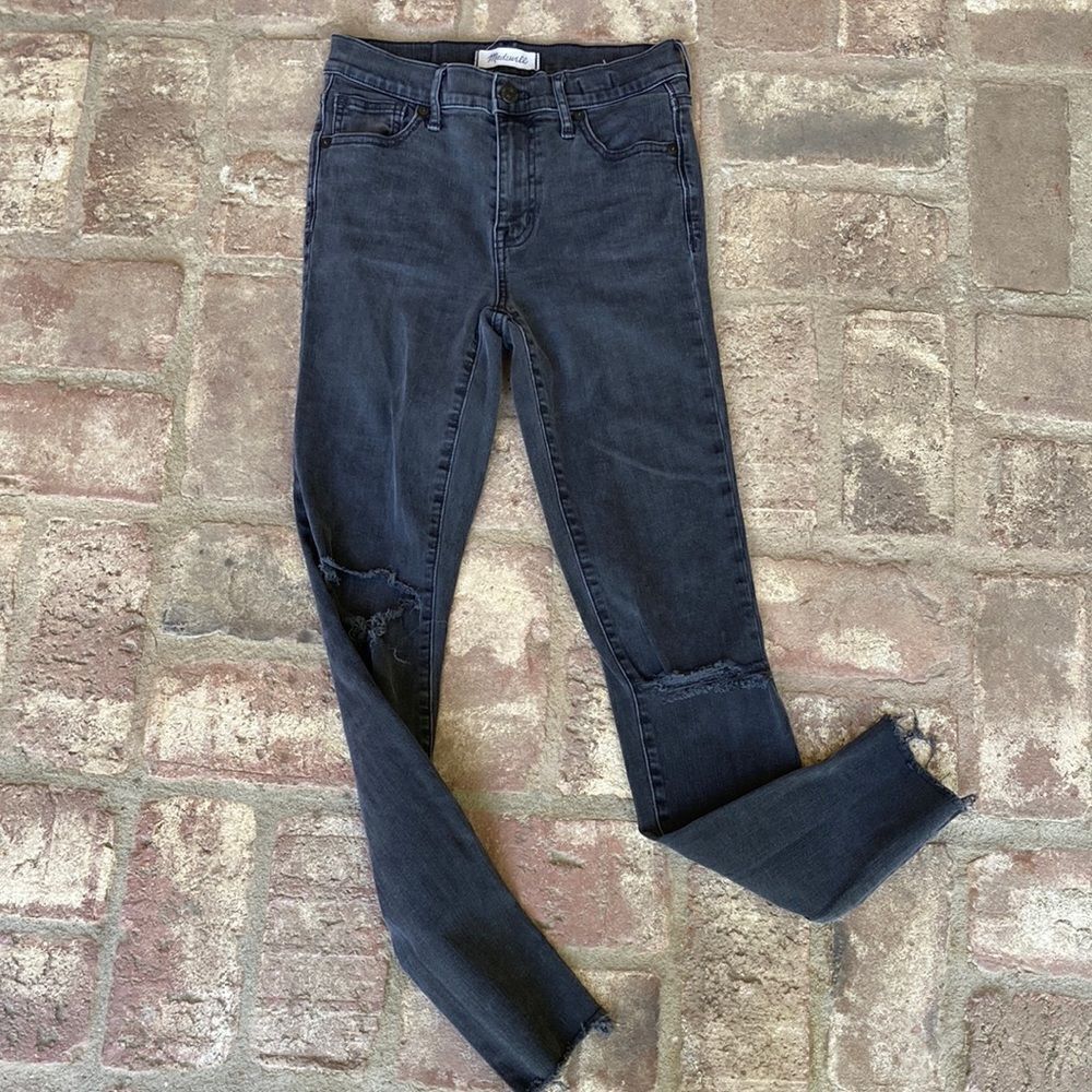 Madewell High Rise Black Skinny Skinny Distressed Jeans W/26
